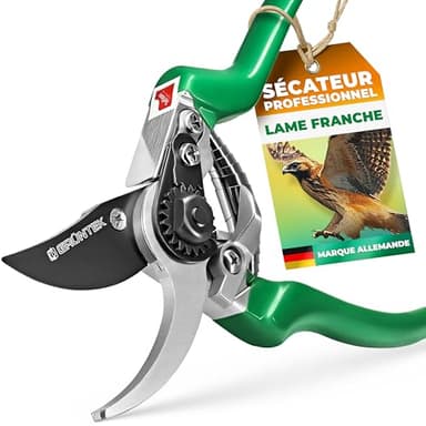 GRÜNTEK Sécateur de Jardin Professionnel Ciseaux à Fleurs Cisaille à Lame Franche Acier Japonais et Teflon.