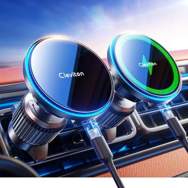 Cleviton 15W Support Telephone Voiture pour Magsafe, (1.91 kg) Magnétisme Fort, Qi sans Fil Chargeur Voiture, Aération, pour iPhone 16/15/14/13/12 Série, 0,53 cm, 7e Crochets, Noir