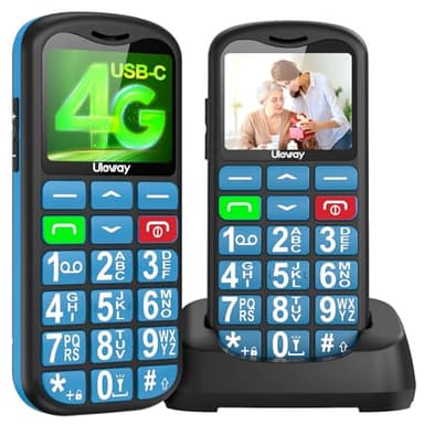 uleway 4G Téléphone portable pour personnes âgées, avec grands boutons et touches, base de charge, bouton SOS, USB-C, appel rapide, facile à utiliser pour les personnes âgées (bleu)