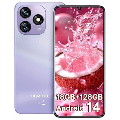 OUKITEL C51 Téléphone Portable - 6.8 Pouces, 5150mAh Téléphone Portable Pas Cher 4G,18 Go (6+12) RAM +128Go, Smartphone Android 14,Octa Core,13MP+5MP/Double SIM/Face ID/GPS/2Ans de Garantie,Violet