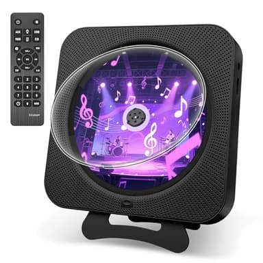Canareen Lecteur CD Portable Bluetooth, Lecteur de CD de Bureau avec Haut-Parleur HiFi Intégrés, écran LED Audio avec Télécommande Prise Radio FM USB AUX, Noir
