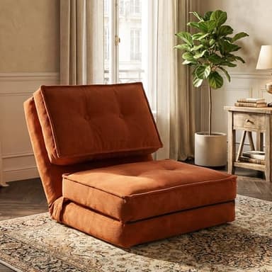 Fabulcozy Canapé Paresseux, Fauteuil Lit Chauffeuse 1 Place avec Dossier Réglable, Canapé Convertible pour Chambre et Salon, 205×70×12cm (Orange)