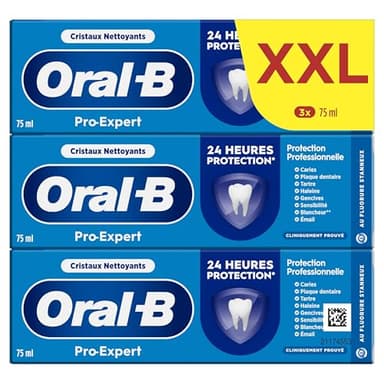 Oral-B Dentifrice Pro-Expert, Conçu Pour Protéger Les Gencives, Contre Taches En Surface, Brossage Des Dents Pour Une Protection Professionnelle, Pack XXL 3x75 ml