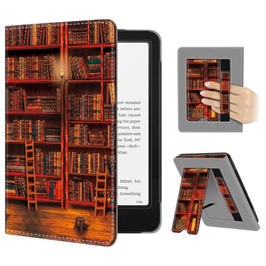 FINTIE Étui pour 7" Kindle Paperwhite (12e Génération, 2024) et Kindle Colorsoft (1re Génération, 2025/2024), Coque avec Béquille, Compartiment pour Cartes et Dragonne, Bibliothèque