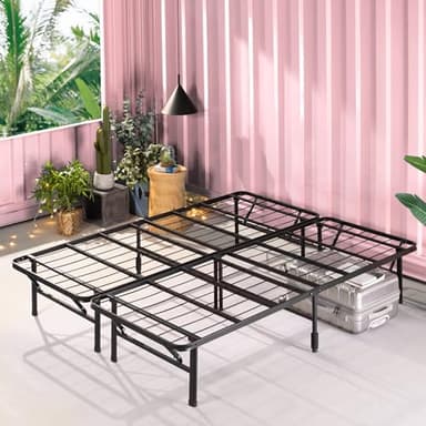 Zinus SmartBase Sommier 140x190 cm Pliable sans Montage - Cadre de Lit 2 Personnes en Métal avec Lattes - Hauteur 33 cm pour Rangement - Noir