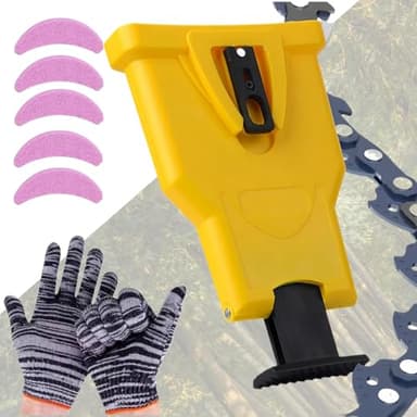 StyBtt Affuteuse de Chaine Tronconneuse, Affuteur Chaine Tronçonneuse, Kit Affutage Chaine Tronçonneuse, Affuteur de Chaine Tronconneuse, Avec 5 Aiguiser et une Paire de Gants de Travail