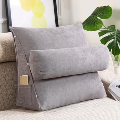 GYCS Coussin Lombaire Réglable,Oreiller De Lecture Au Lit avec Dossier Ergonomique, Oreiller De Soutien Confortable pour La Lecture Au Lit, Relaxation sur Le Canapé,Smoky Gray,45 * 45 * 20cm