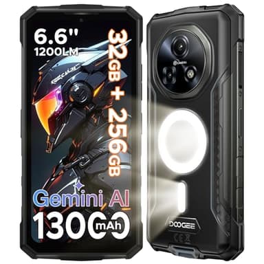 DOOGEE Fire5 Ultra Téléphone Portable Incassable, 13000mAh Telephone Incassable 32Go+256Go Android 15 Smartphone Incassable, 48MP+8MP,1200LM Lampe Camping,6.6"HD+ 90Hz,Face ID/Fingerprint/Dual SIM/NFC