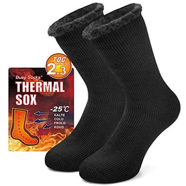 Busy Socks Chaussettes thermiques d'hiver extra épaisses pour homme pour femme, Noir, 1 paire, M