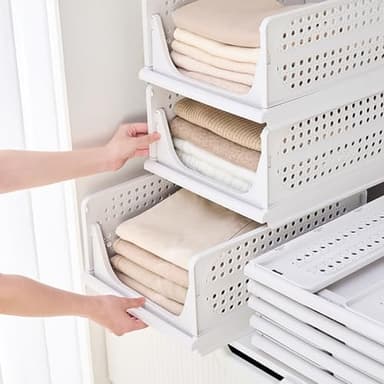 RMAN Lot de 3 Rangement Vetement, Organisateur Armoire Vetement, Boite de Rangement et Empilable Plastique Tiroir Coulissant pour Placard, Cuisine, Salle de Bain, Chambre à Coucher - Blanc