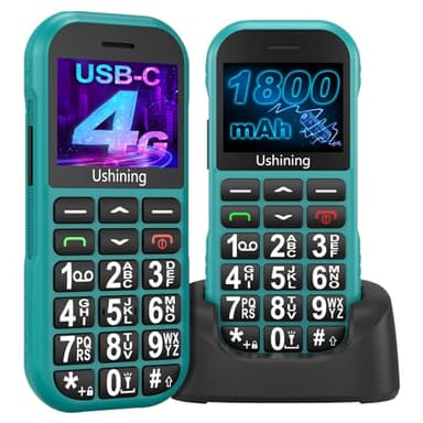 4G Téléphone Portable Senior Débloqué avec Grandes Touches, Volume Élevé Batterie 1800 mAh Bouton SOS Station de Charge Réveil USB C Radio FM, Téléphone Portable pour Personnes âgées 4G, Vert