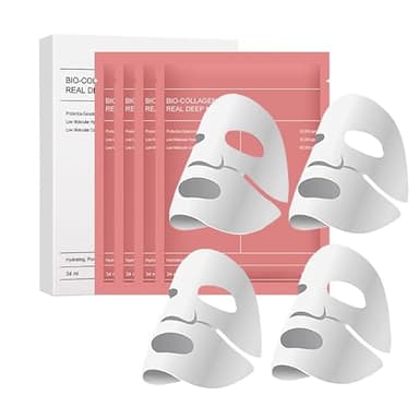Masque Collagene Visage Bio, Bio Collagen Face Mask，hydratation en profondeur, réduit les rides, soin de la peau du visage, minimise les pores, hydrate la nuit, 4 Pièces