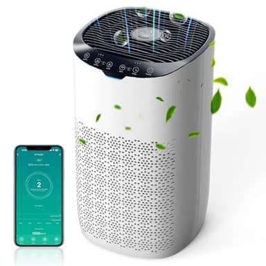 GOAMGE Purificateur d'air pour Maison Jusqu'a 120 ㎡, CADR 300 m³/h, Application Contrôle, Commande Vocale, Indicateur de Qualité de l'Air et Auto Mode, Protège Contre le Pollen, la Poussière