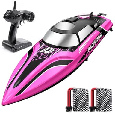 DEERC Bateau télécommandé Rapide avec éclairage LED, 30+ Mins, 20+ MPH, Bateau télécommandé à redressement Automatique piscines et Lacs, Bateaux de Course 2,4 GHz, Jouet Aquatique d'été pour Enfants