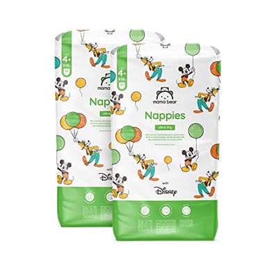Marque Amazon - Mama Bear Disney Couches bébé Ultra Absorbantes, Taille 4+ (9-15 kg), Blanc, 160 Pièces (2 lot de 80) - PACK MENSUEL