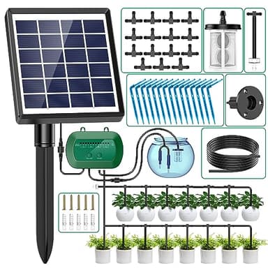 AnseTo Kit Arrosage Automatique Solaire pour Jardin, Systeme Arrosage Automatique Goutte a Goutte avec 15M Tuyau Arrosage, Programmateur Arrosage Automatique pour Vacances Balcon Pot de Fleur Plantes