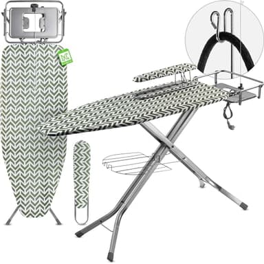 KADAX Table à Repasser pour Centrale Vapeur, Planche à Repasser avec Prise de Courant et Hauteur Réglable pour Un Repassage Facile (130 x 48 cm, Vert)