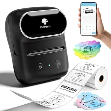 Phomemo Étiqueteuse M108, Étiqueteuse Autocollante contien 1 Rouleau Étiquettes, Imprimante Etiquette Thermique,pour Les Codes-Barres, la Vente au détail, Le Bureau, Compatible avec iOS et Android