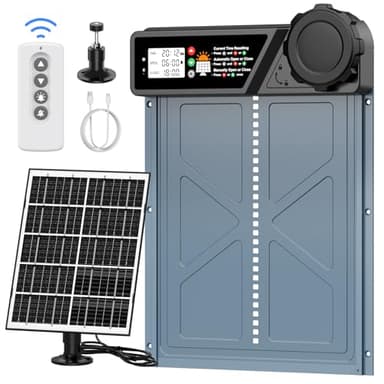 CHAMUTY Grande Taille Porte Poulailler Automatique Solaire, Porte Automatique Poulailler en Aluminium avec 7W Panneaux Solaires, Minuterie, Affichage LED, Télécommande, Deux méthodes de Chargement