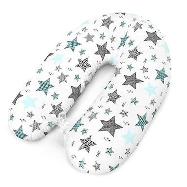 Amilian Coussin d'allaitement XXL, coussin de positionnement latéral avec housse, motif étoiles, gris