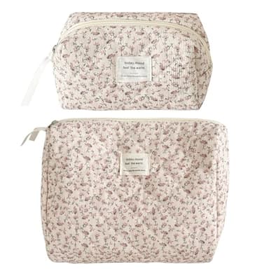 HTTDSLF 2 Pièces Grande Trousse Maquillage Femme, Élégante Trousse de Maquillage Florale, Femmes Filles Organisateur de Trousses de Maquillage pour Femmes pour Un Cadeau de Voyage