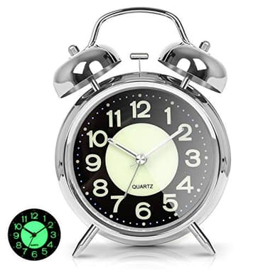 AYRELY® Réveil Matin Vintage à Double Cloche – Réveil Gros Dormeur, 4 Pouces, Sonnerie Puissante, Silencieux sans Tic-Tac avec Lumière et Cadran Lumineux, Idéal pour Table de Nuit et Chambre (Argent)