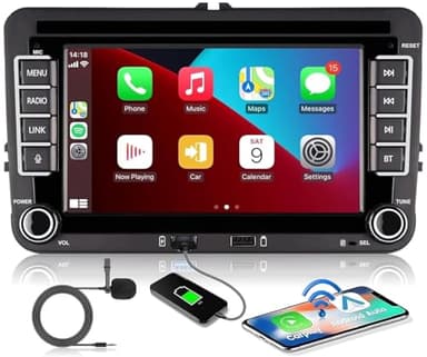 Aphrfamma Carplay Android Auto Autoradio pour VW Golf 5 6 Radio Adapter Passat Jetta Caddy EOS T5 Tiguan Touran CC Polo avec 7 Pouces sans Fil IPS Bluetooth/FM/AM/Radio/USB Mirror Link SWC