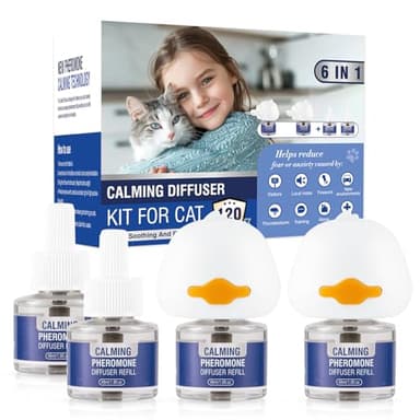 Pheromones Chat Feromone 6 in 1 pour Diffuseur Pheromone PhéRomones Anti Stress Prise Calmant Apaisant Apaiser Les Chats Conflit FéLines Relaxantes Et Calmantes Insipide(2 Prise + 4 Recharges)