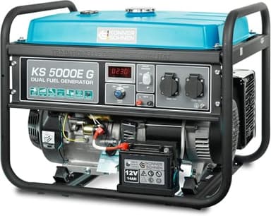 Groupe électrogène à essence/gaz KS 5000E G Könner & Söhnen, puissance maximale 4500W, démarrage manuel/électrique, prises 2x16A, 12 V, régulateur de tension automatique (AVR), affichage LED.