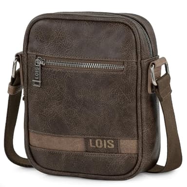Lois - Sacoche Homme Bandouliere. Pochette Homme en cuir véritable élégante et compacte pour usage quotidien affaires loisirs style urbain, Marron