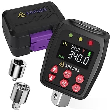 ANPUDS Adaptateur de Couple Numérique 1/2", 17-340Nm Clé Dynamométrique Numérique avec Précision ±1%, Mode Préréglé, Stockage de Données, LED et Alerte Sonore, 1/4" 3/8" Adaptateur pour Auto, Moto