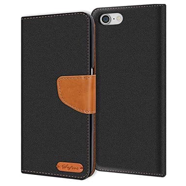Verco Coque pour iPhone SE 2022, Étui Portefeuille Compatible avec iPhone SE 3. Generation Case Textures de Fibre Housse de Protection, Noir
