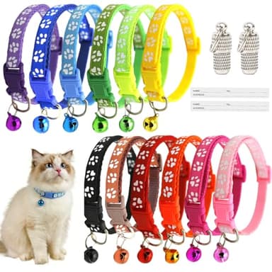 12 Pieces Kit Collier Chat Anti Étranglement, Collier Chaton Collier pour Chat Réglable Réfléchissant Anti Etranglement et Boucle avec Clochette de Sécurité