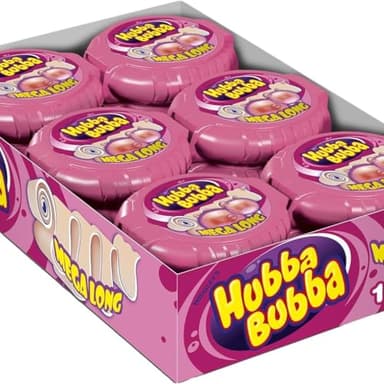 HUBBA HUBBA - Chewing Gum Rouleau - Bubble Gum - Goût Fancy Fruit - 12 Rouleaux Mega Long de 180 cm - Chewing Gum Pour Faire des Bulles