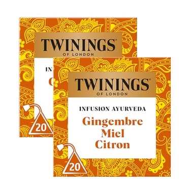 Twinings - Assortiment Découverte Ayurveda - Infusion Gingembre Miel Citron - 40 Sachets - à Déguster Chaud ou Froid