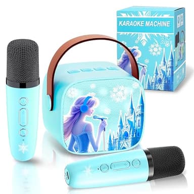 GirliGlee Micro Karaoké Enfant Fille, Enceinte Bluetooth Frozen avec 2 Micros sans Fil, Cadeau Frozen 3 4 5 6 7 8 9 Ans,Micro Enfant pour Chanter, Idée Cadeau Anniversaire Fille
