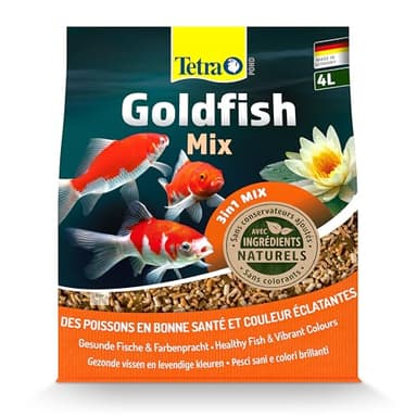 Tetra Pond Goldfish Mix – Mélange Complet de Sticks, Flocons, Gammarus - Aliment pour Poissons Rouges de Bassin et de Jardin - Enrichis en Oligo-éléments, Vitamines essentiels, Spiruline – 4 L