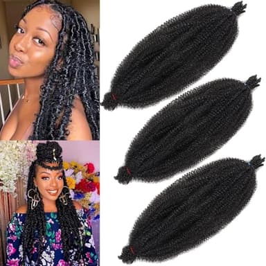 Xtrend 3 Packs 16 Inch Soft Springy Afro Twist Hair Préréparti Cheveux Étirés Naturels pour Faux Locs Marley Twist Crochet Braiding Extensions Synthétiques pour Femmes Noires 1B#