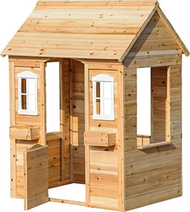 dobar® 94810FSCe - Maison de Jeu avec jardinières - Maison de Jeu pour Enfant en Bois Massif - avec fenêtre - Résistante aux intempéries - Hauteur : 1,10 m - 107 x 92 x 144,5 cm - Naturel