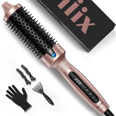 Terviiix Thermal Brush, 38mm Brosse Thermique Brushing, Tourmaline Céramique Ionic Brosse Chauffante, Brosse Brushing Chauffante, affichage numérique 5 températures Hot Brush, double voltage