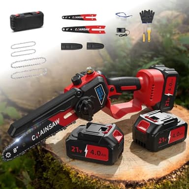 Mini Tronçonneuse à Batterie 6 et 8 Pouces, 8000mAh Tronconneuse Electrique Sans Fil pour Jardin, 1000W Brushless Tronçonneuse Elagueuse sur Batterie, D'huile Automatique, Compatible avec Makita 18V