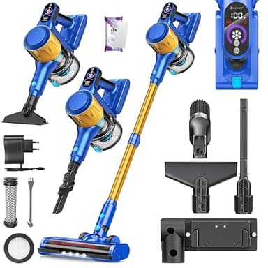 KESSER® Aspirateur sans fil - 60 Minutes d'Autonomie et Silencieux avec Écran LED - sans sac avec Brosse de Sol Anti-emmêlement pour Sols Durs et Tapis + Disque