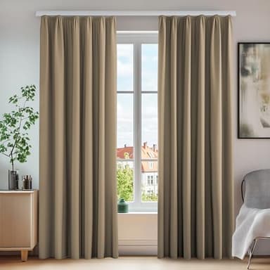 Deconovo Lot de 2 Rideaux Opaques Anti-Bruit avec Galon fronceur, 260 x 140 cm (Hauteur x Largeur) Taupe