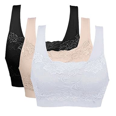 Vertvie Sexy Soutien-Gorge de Sport Dentelle Bra Push Up Lingerie Femme Brassière sans Armature Bra Bandeau pour Yoga Fitness Entraînement - EU L/Étiquette XL, Noir+Blanc+Complexion