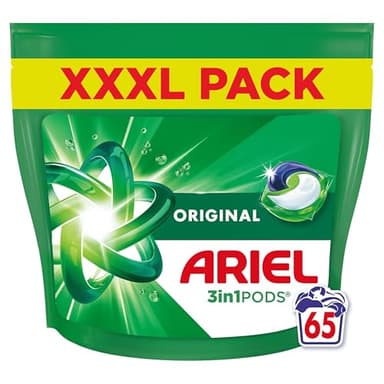 Ariel 3en1 PODS, Lessive Liquide En Capsules 65 Lavages, Original, Élimination Impeccable Des Taches En Un Seul Lavage, Dissolution Rapide Même À Froid