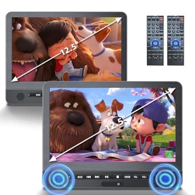 DESOBRY 12,5 Pouces Lecteur DVD Voiture 2 écrans avec 5 Heures de Batterie Rechargeable, Deux écrans de Voiture, appuie - tête TV Enfants dernier Stockage USB AV entrée/Sortie 12V