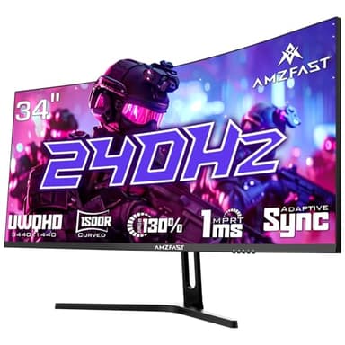 Amzfast Ecran Pc Gamer Incurvé 34 Pouces, 240Hz, UWQHD 3440x1440 (21:9), 1 ms MPRT, Eyes Care, sRGB 130%, Adaptive Sync, HDR, HDMI 2.1 * 2, DP 1.4 * 2, VESA 75x75, PIP/PBP, AMZG34C5QPro