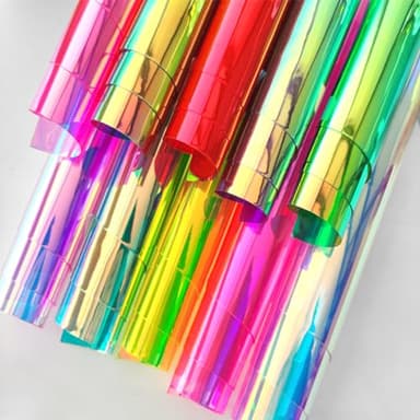 XHT 10pcs A4 Holographique Clear PVC Tissu Irisé Transparent Vinyle Film Miroir Laser Artisanat Couture DIY Ponçage Sac Bijoux 30x21cm (Color : Serie A)