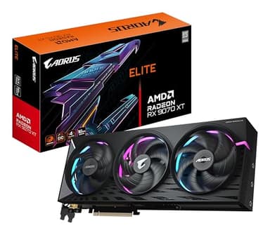 GIGABYTE AORUS Radeon RX 9070 XT Elite 16G Carte Graphique - 16 Go GDDR6, 256 Bits, PCI-E 5.0, 3100 MHz Fréquence du Cœur, 2 x DisplayPort, 2 x HDMI, GV-R9070XTAORUS E-16GD