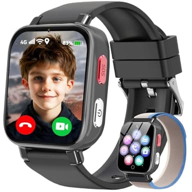 Montre Connectée Enfants GPS, 4G Smartwatch Téléphone pour Filles et Garçons avec Appel, Vidéo, SOS, Chat, Mode Classe Podomètre, Jeux, Réveil, Montre Intelligente Enfant 4 à 12 Ans Cadeau, Noir